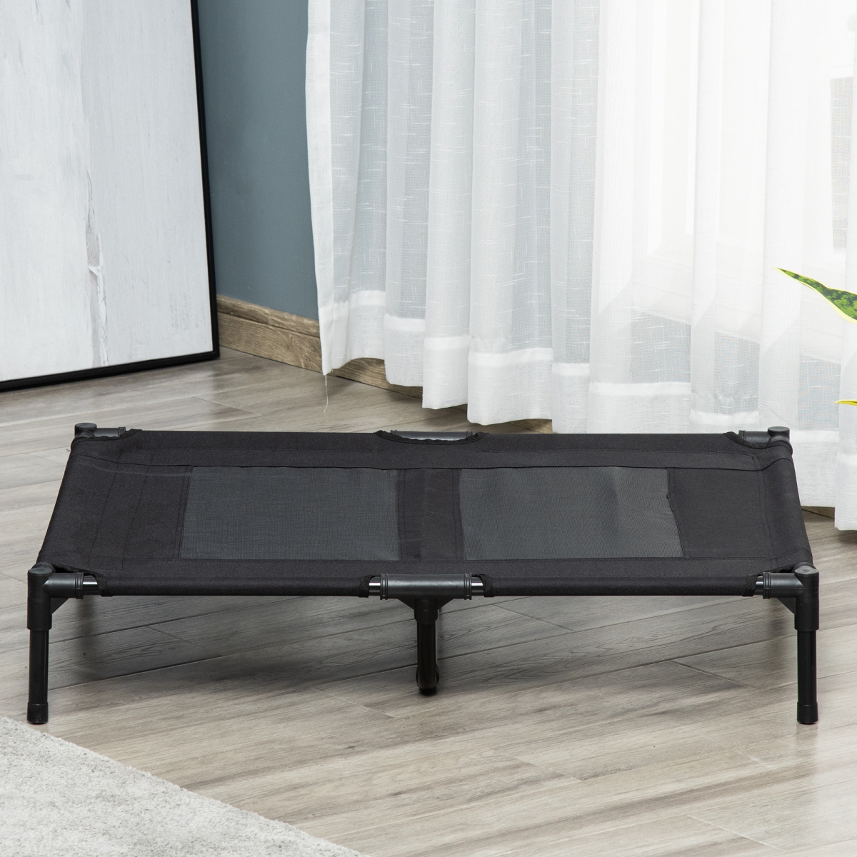 PawHut Large Elevated Pet Cot – Portable Raised Dog Bed for Camping & Outdoors, Black, 92 x 76 cm