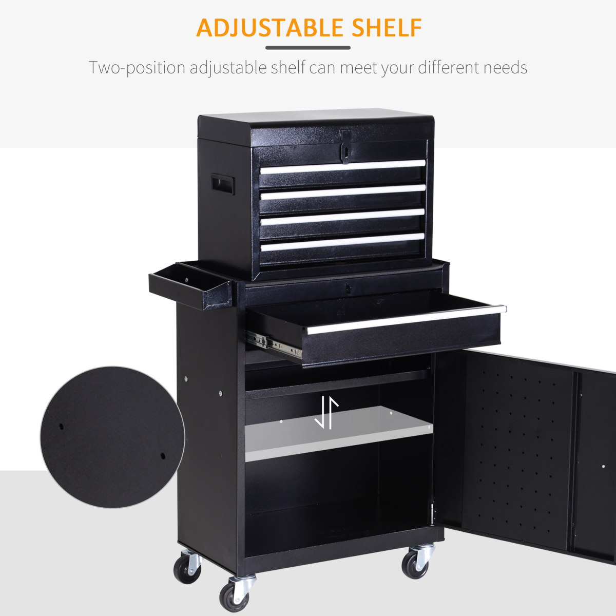 DURHAND Steel 4-Drawer Rolling Tool Cabinet with Removable Top Chest and Cupboard – Black