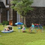 Kids Foldable Four-Piece Garden Set with Round Table, 2 Chairs & Umbrella – Shark Design Play Set, Blue