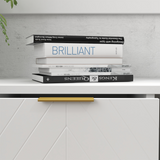 Modern Freestanding Storage Cabinet with 3 Drawers, Cupboard & Gold Base – Dining, Living Room & Bedroom