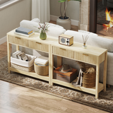 HOMCOM Narrow Console Table with 2 Fluted Drawers & Open Shelf – Slim Hallway Table, Natural