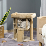 Pawhut Cat Tree Tower with Jute Scratching Pad, Toy Ball & Cat House – Multi-Level Climbing Centre, Coffee