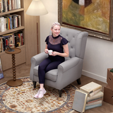 Retro Wingback Accent Armchair with Solid Wood Frame & Padded Seat – Living Room Reading Chair, Grey