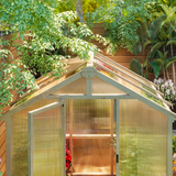Outsunny 6.6x6ft Wooden Polycarbonate Greenhouse with Lockable Door & Top Vent, Fir Wood Frame – Brown