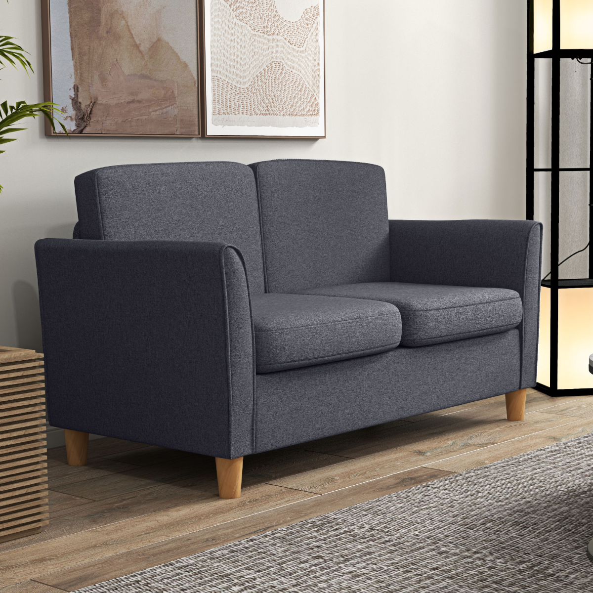 HOMCOM Linen 2 Seater Loveseat Sofa with Padded Armrests – Compact Sofa for Flats & Small Rooms, Dark Grey