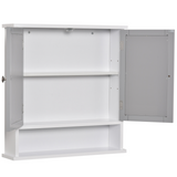 kleankin Wall-Mounted Mirror Cabinet with Double Mirrored Doors and Open Shelf – Bathroom Storage, Grey