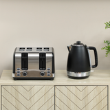 HOMCOM 1.7L 3000W Quick Boil Kettle & 4-Slice Toaster Set – Matching Breakfast Duo, Black