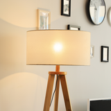 HOMCOM Wooden Tripod Floor Lamp with Cream Linen Shade, 154cm – Scandi-Style Lighting