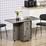 HOMCOM Drop Leaf Folding Dining Table with Storage Drawers & Cupboard – Space-Saving Kitchen Table, Grey