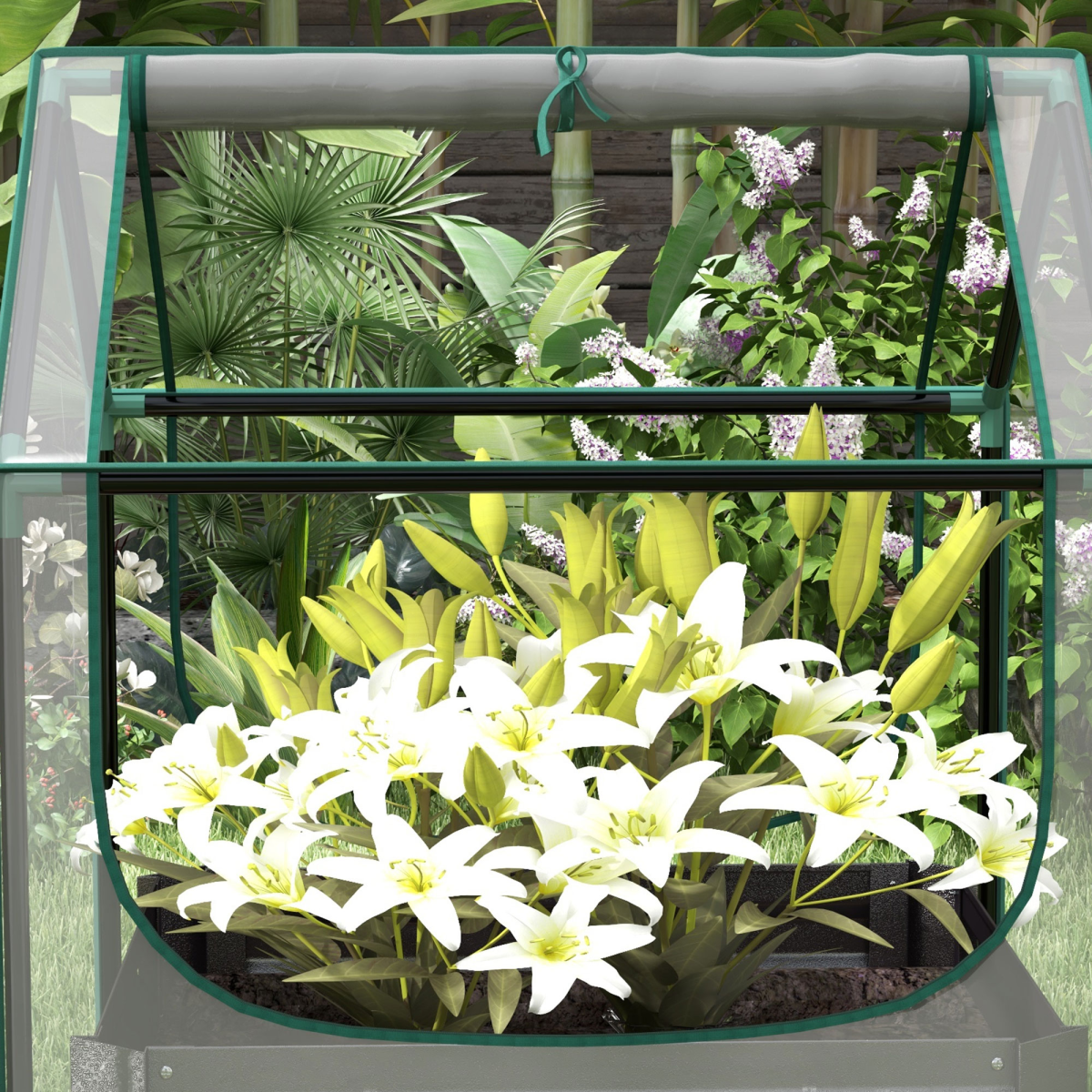 Outsunny Raised Garden Bed Planter Box with Clear Greenhouse Cover & Roll-Up Windows – 70 x 70 x 90cm, Grey