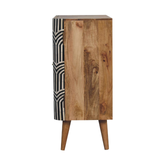 Artisan Furniture Solid Wood Edessa Bone Inlay Cabinet with 2 Shelves and Nordic Legs – Boho Style, Black & White