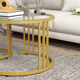 HOMCOM Set of 2 Round Nesting Coffee Tables with Tempered Glass Tops – Space-Saving Gold Tone Side Tables