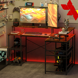 HOMCOM L-Shaped Gaming Desk with RGB LED Lights & Power Outlets – Corner Computer Desk