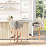 HOMCOM Modern Fabric Bucket Seat Bar Stools with Solid Wood Legs & Footrest – Breakfast Bar Seating, Beige