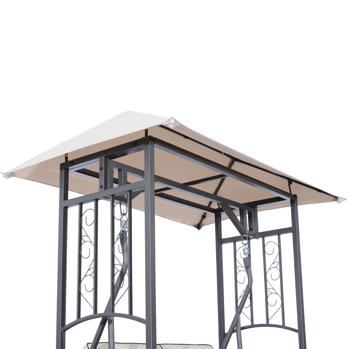 Outsunny 2-Seater Canopy Swing Chair with Side Tables & Cushions – 2-in-1 Garden Gazebo Swing, Steel Frame