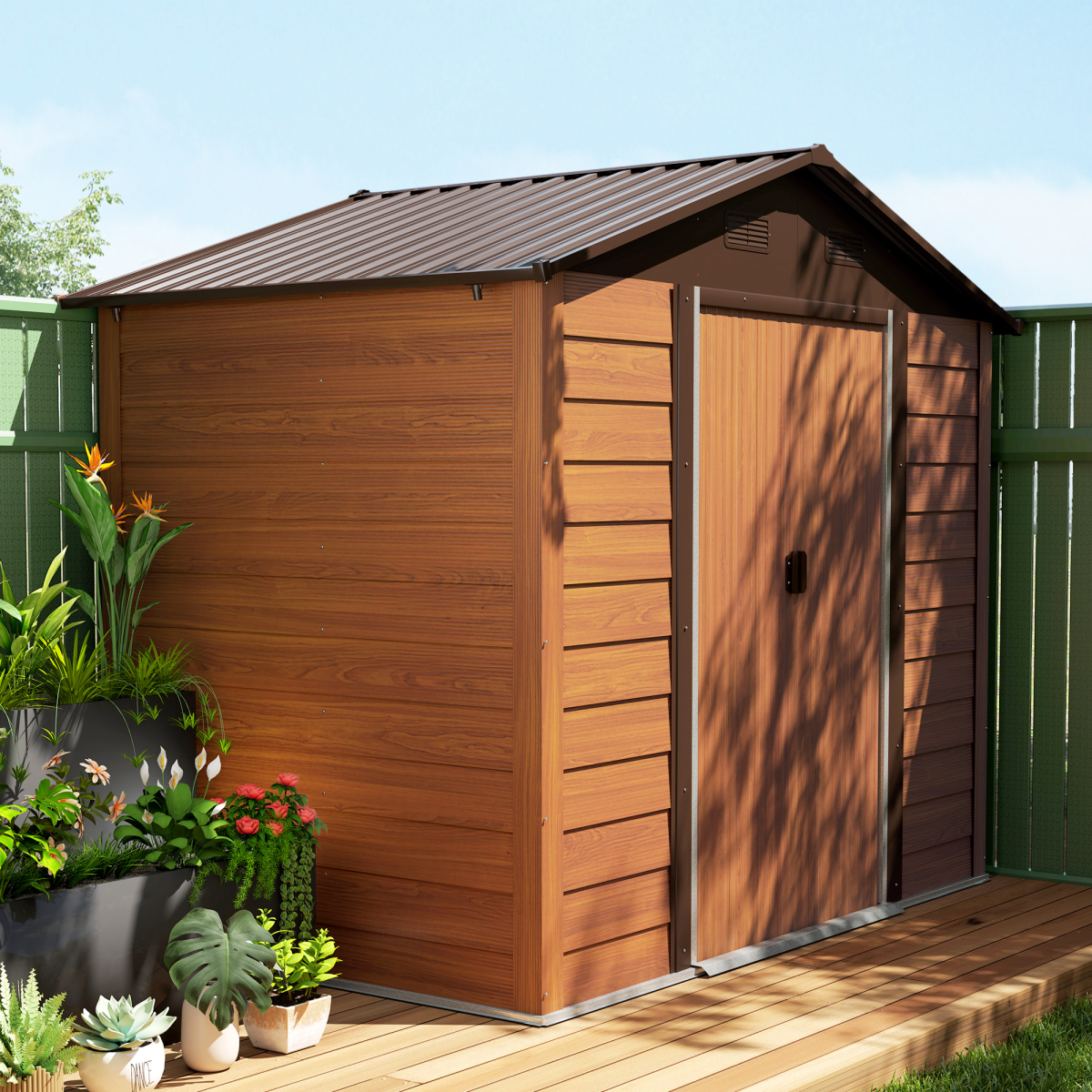 Outsunny 7.7 x 6.4ft Garden Shed with Lockable Sliding Door & Vents – Tool and Bike Storage, Brown