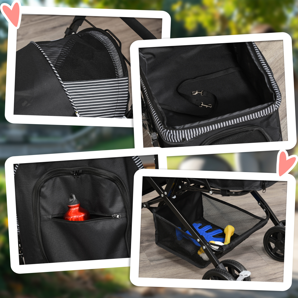 PawHut Foldable Pet Stroller with Reversible Handle, Canopy & 4 Wheels – Dog Travel Carriage, Black