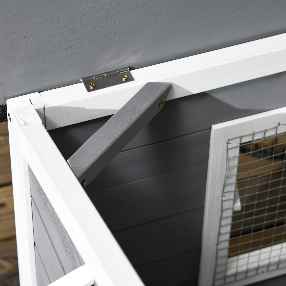 PawHut Large Wooden Dog Kennel for Outside with Door Eaves – Fir Wood Pet House, 109 x 79 x 72 cm, Grey