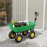 Outsunny 125L Heavy Duty 4-Wheel Garden Cart with Tipping Mechanism – Steel Trolley Wheelbarrow, Green