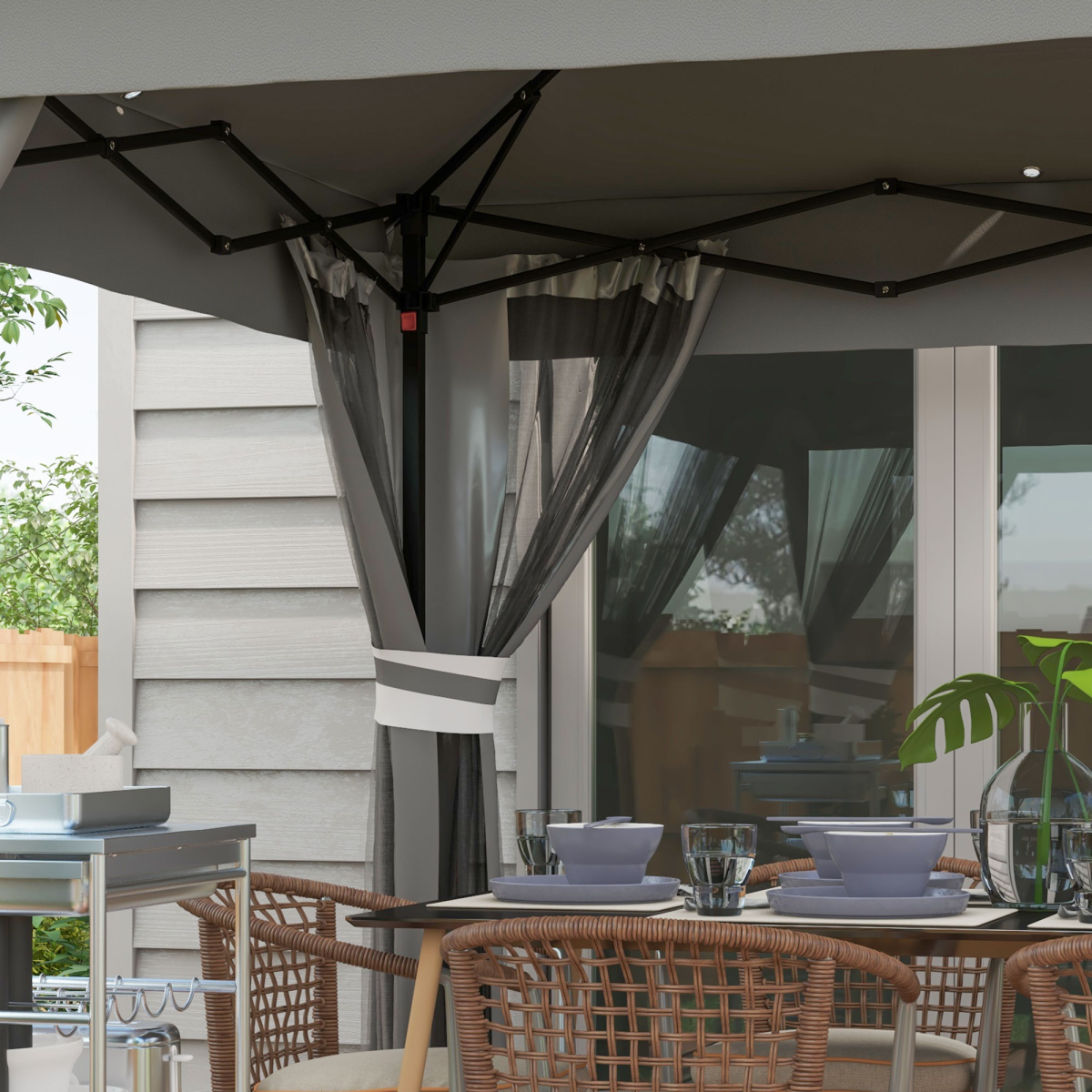 Outsunny 3x3m Pop Up Gazebo with Solar LED Lights, Remote & Mesh Curtains – Garden Shelter, Grey