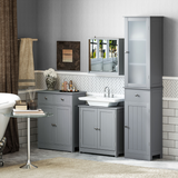 kleankin Bathroom Floor Storage Cabinet with 2 Drawers & Cupboard – Grey Freestanding Bathroom Storage