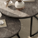 HOMCOM Set of 2 Stacking Coffee Tables with Steel Frame & Marble-Effect Round Tops – Nest of Tables