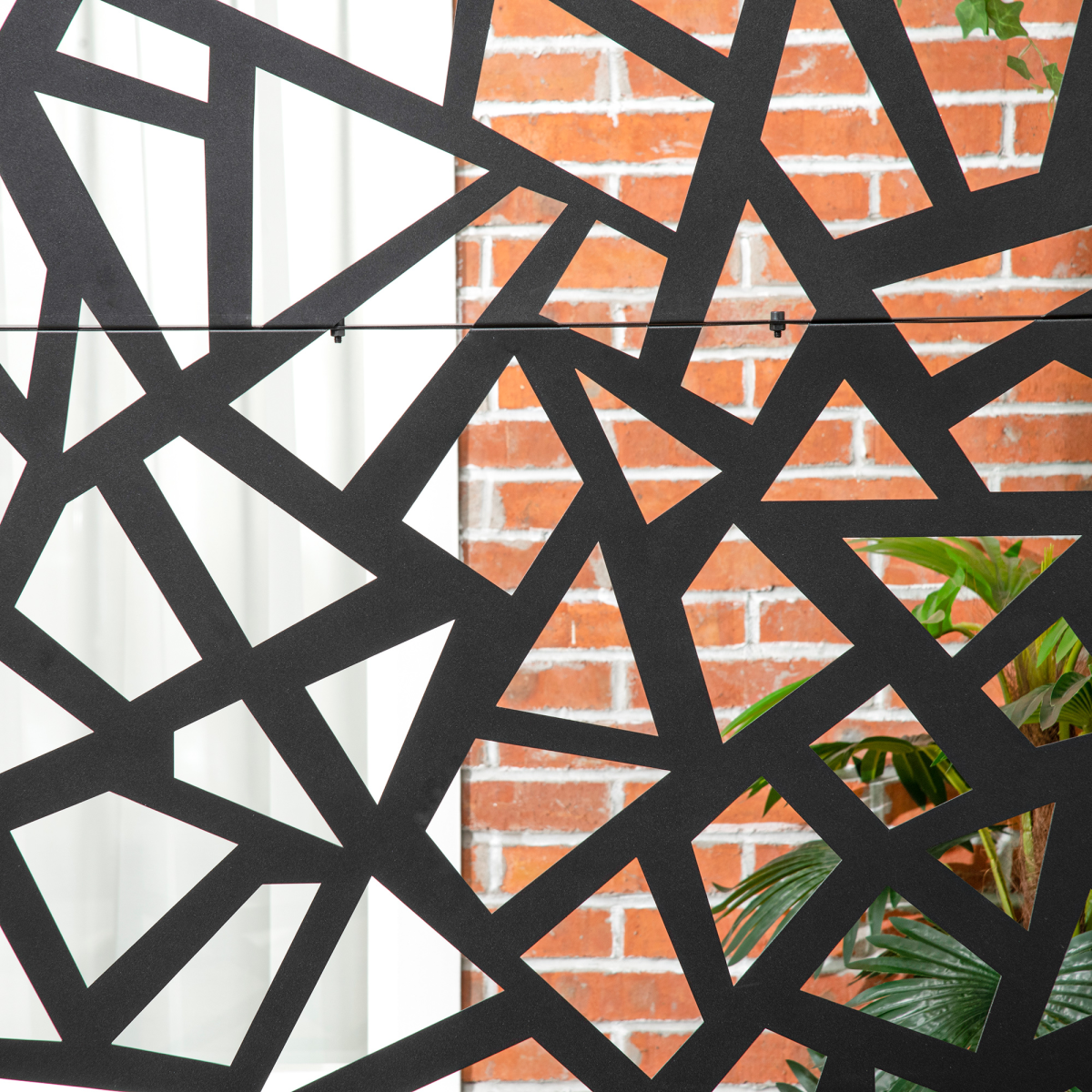 Outsunny Black Steel Garden Partition Screen with Hollow Irregular Design, Freestanding Divider, 198cm