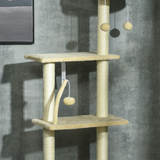 PawHut 6-Tier Floor-to-Ceiling Cat Tree with Scratching Post, Bed & Hammock – Adjustable Cat Tower, Beige