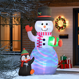Outsunny 8ft Christmas Inflatable Snowman with Gift Box, Penguin & LED Lights – Outdoor Decoration, White