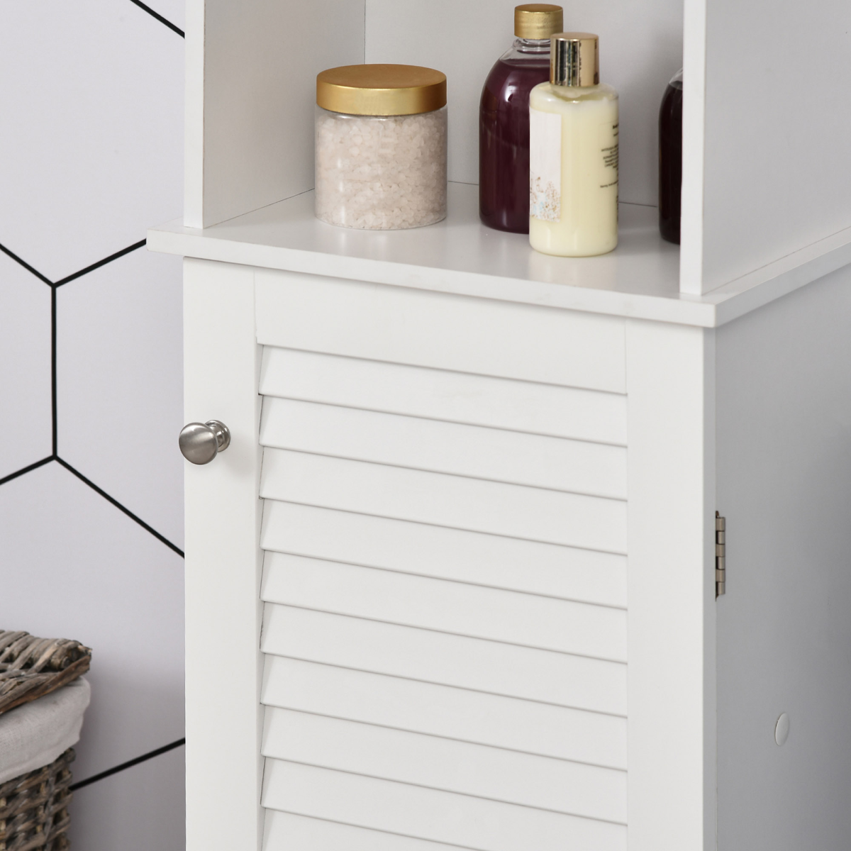 HOMCOM 6-Tier Tall Bathroom Storage Cabinet with Shutter Door – Slim Narrow Unit, White