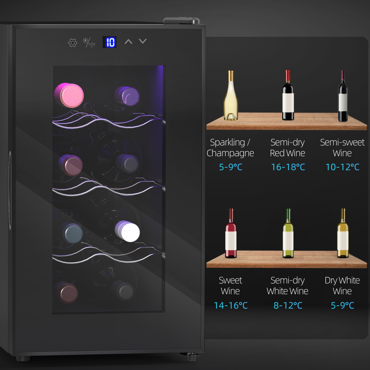 HOMCOM 8 Bottle 21L Freestanding Wine Cooler Fridge with 3 Adjustable Racks – Compact Drinks Cooler