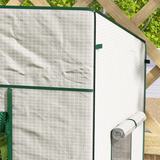 Outsunny Walk-in Lean-to Greenhouse with Roll-up Door & 2 Mesh Windows, UV-Protective PE Cover, 196x77cm – White