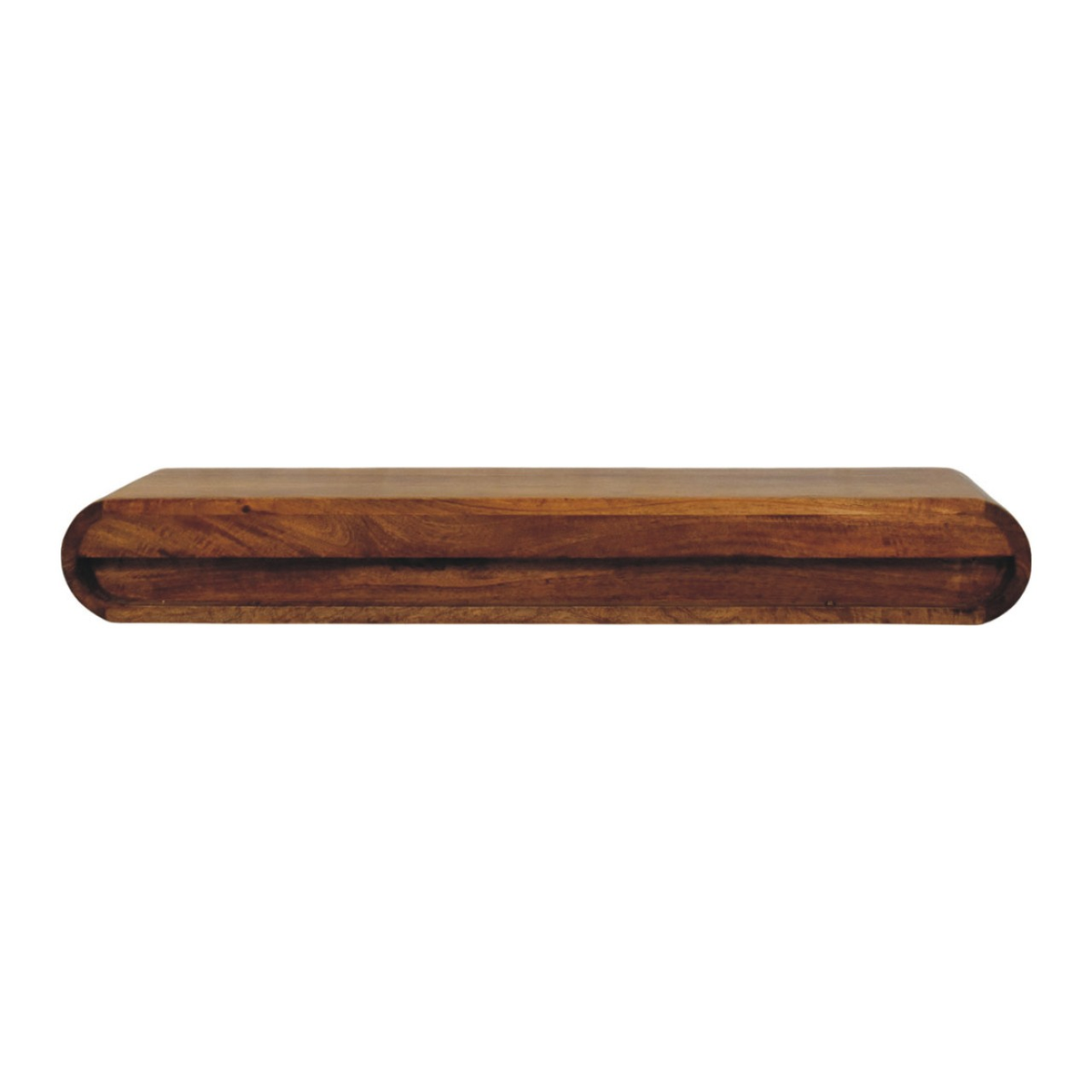 Artisan Furniture Solis Solid Mango Wood Wall-Mounted Console with Drawers – Rounded Floating Design, Amber Oak