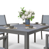Outsunny 7-Piece Patio Dining Set with Table & 6 Stackable High-Back Armchairs – Steel Frame Garden Furniture, Grey