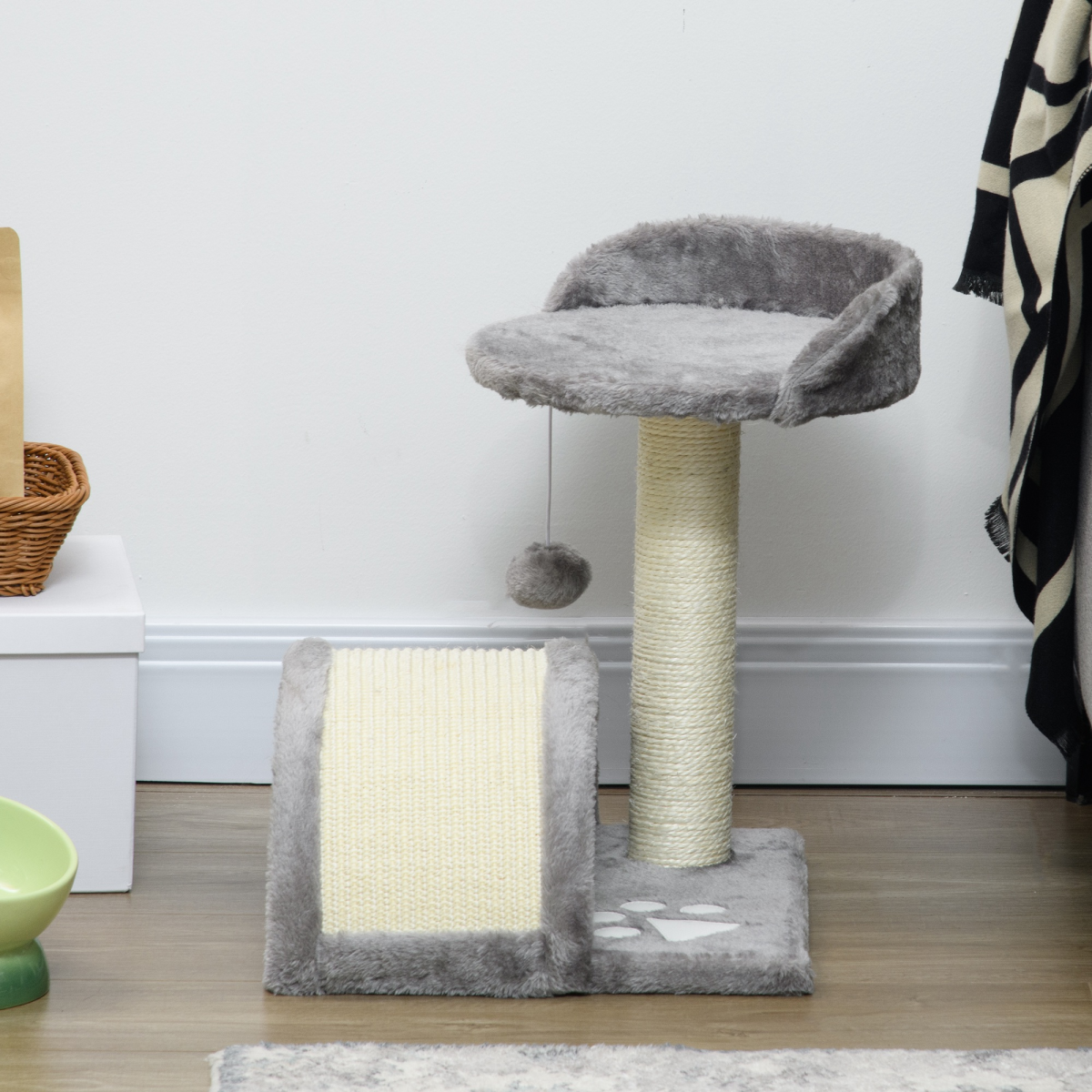 PawHut Cat Tree Kitten Activity Centre with Sisal Scratching Post, Paper Tube & Toy Ball – Beige and Grey