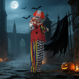 Outsunny Sound Activated Halloween Animatronic Clown – 173 cm Life-Size with Red Light-Up Eyes, Multi-Coloured