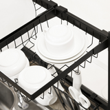 2-Tier Over the Sink Dish Drying Rack with Adjustable Width – Space-Saving Drainer with Cutlery Holders