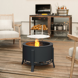 Outsunny Portable Fire Pit with Grill Grate and Poker, 58cm Round Steel Firepit – Garden BBQ Pit, Black