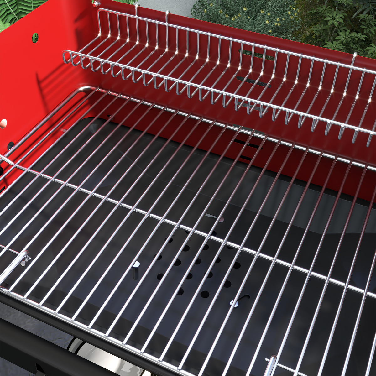 Outsunny Charcoal BBQ Grill Trolley with 5-Level Adjustable Height, Warming Rack, Ash Catcher & Wheels, Red/Black