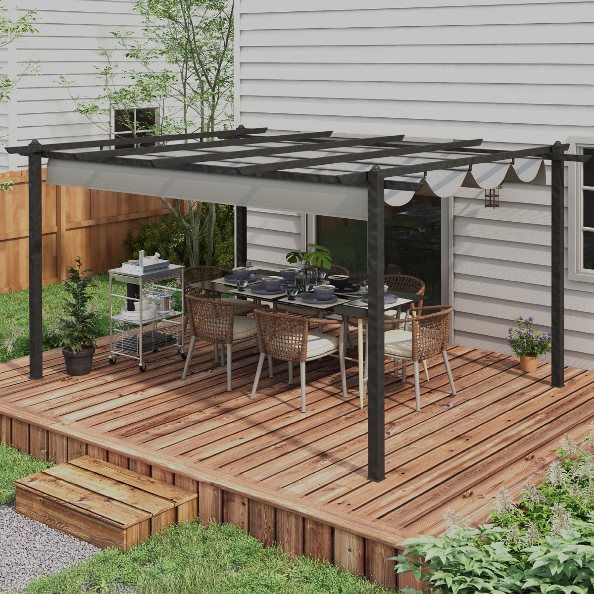 Outsunny 4x3m Aluminium Pergola Gazebo with Retractable Roof – Rust-Resistant Garden Shelter, Grey