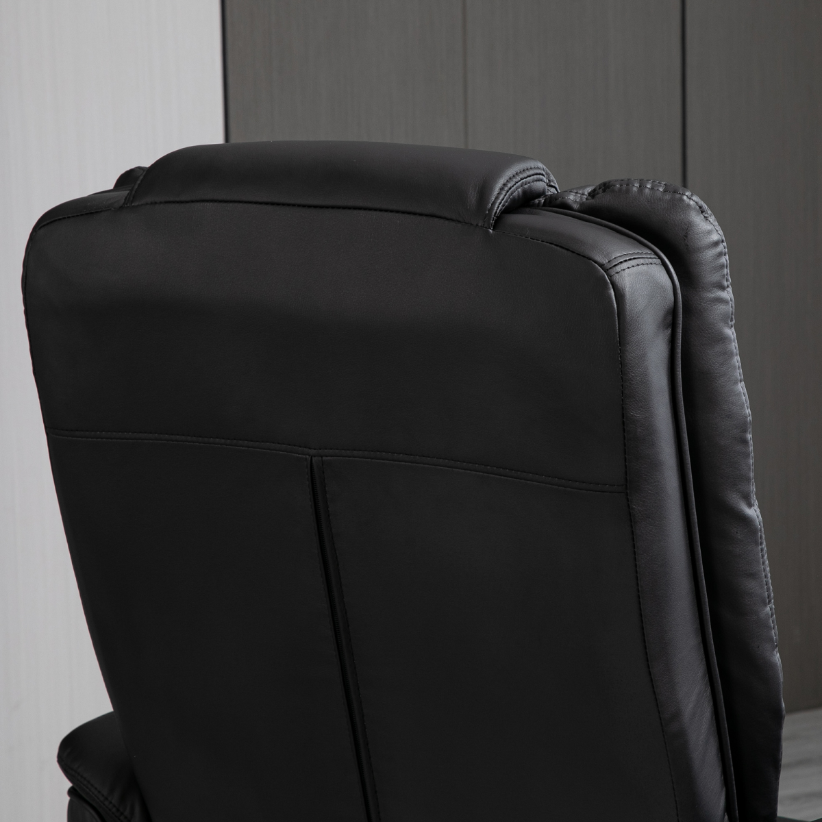 Swivel Manual Recliner Chair with Footstool – PU Faux Leather Lounge Armchair, Wood Base, 135° Recline, Black