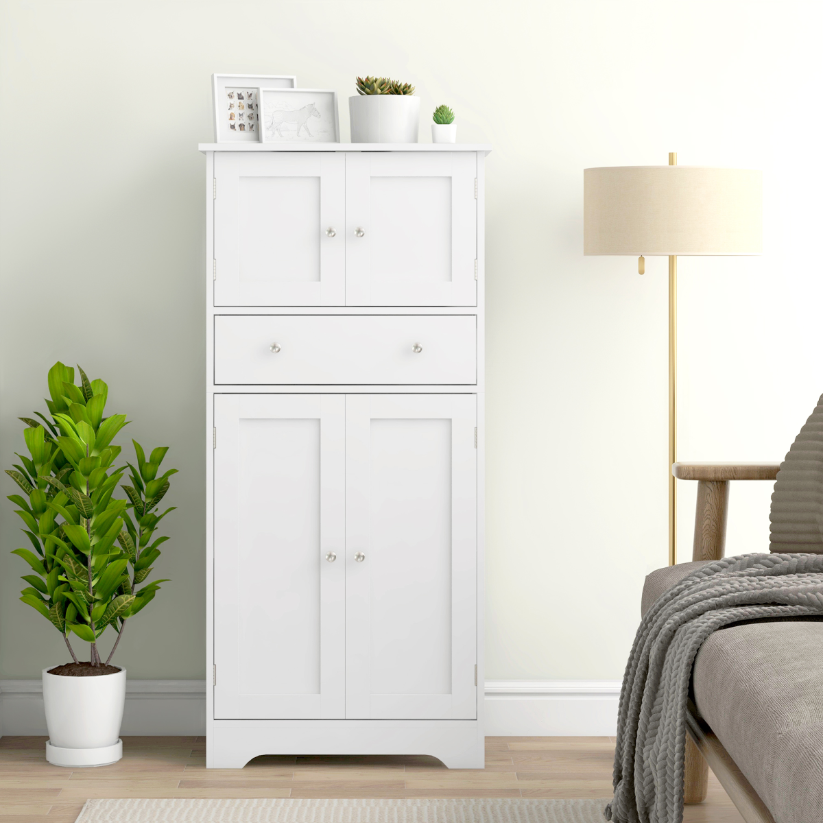 HOMCOM Freestanding Kitchen Cupboard with Drawer & Adjustable Shelf – Pantry Storage, White