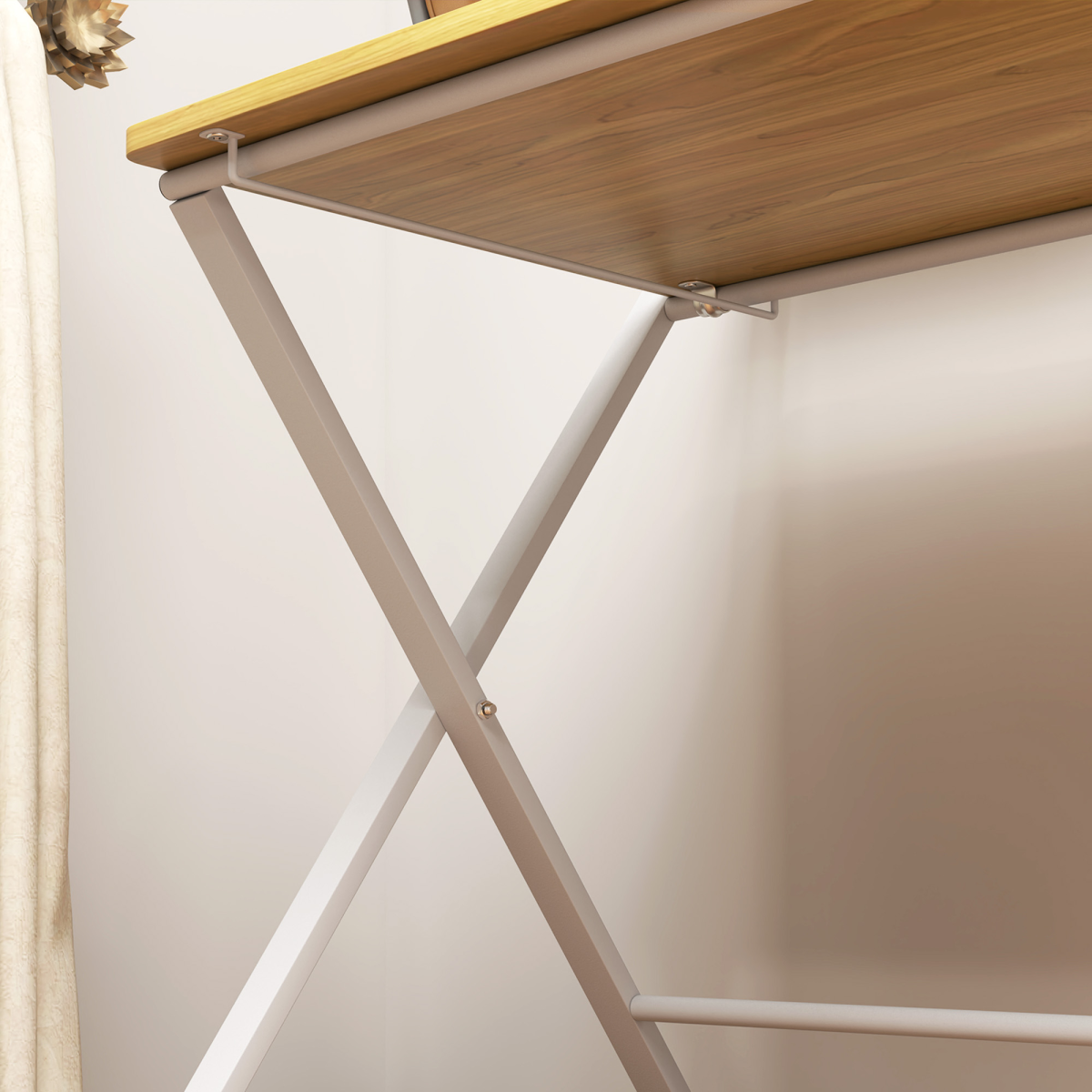 HOMCOM Folding Desk with 2-Tier Shelf – Space-Saving Home Office Computer Table, Maple Wood-Effect
