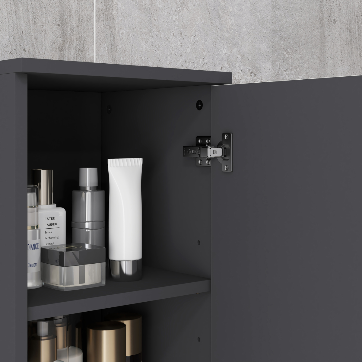 kleankin Tall Slim Bathroom Cabinet with Soft Close Doors – Geometric Panel Storage Unit