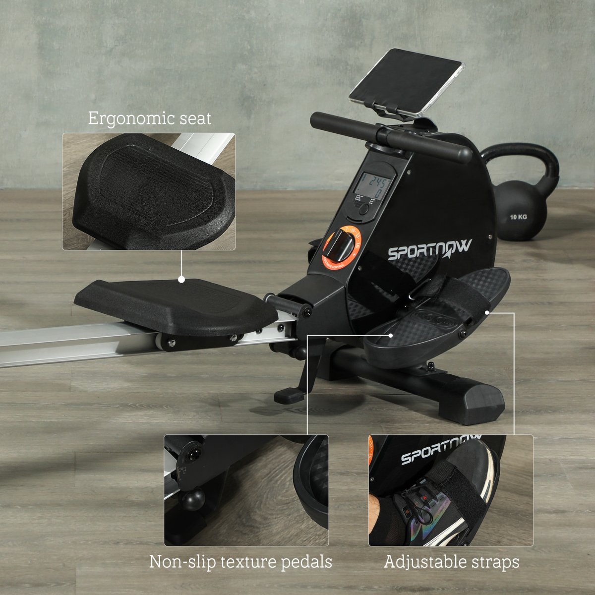 SPORTNOW Folding Magnetic Rowing Machine with 16 Resistance Levels, Dual Aluminium Rails & LCD Monitor – Home Rower