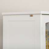 HOMCOM 160cm Kitchen Cupboard Storage Cabinet with Glass Door, Drawer & Adjustable Shelves – Pantry Unit