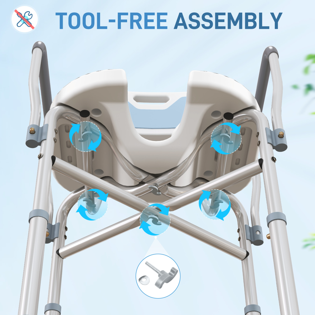 HOMCOM Padded Bath Chair with Slotted Seat and Adjustable Height – Aluminium Shower Seat with Handles