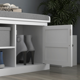 HOMCOM Shoe Storage Bench with Padded Cushion & 2 Cabinets – Hallway Seat, White