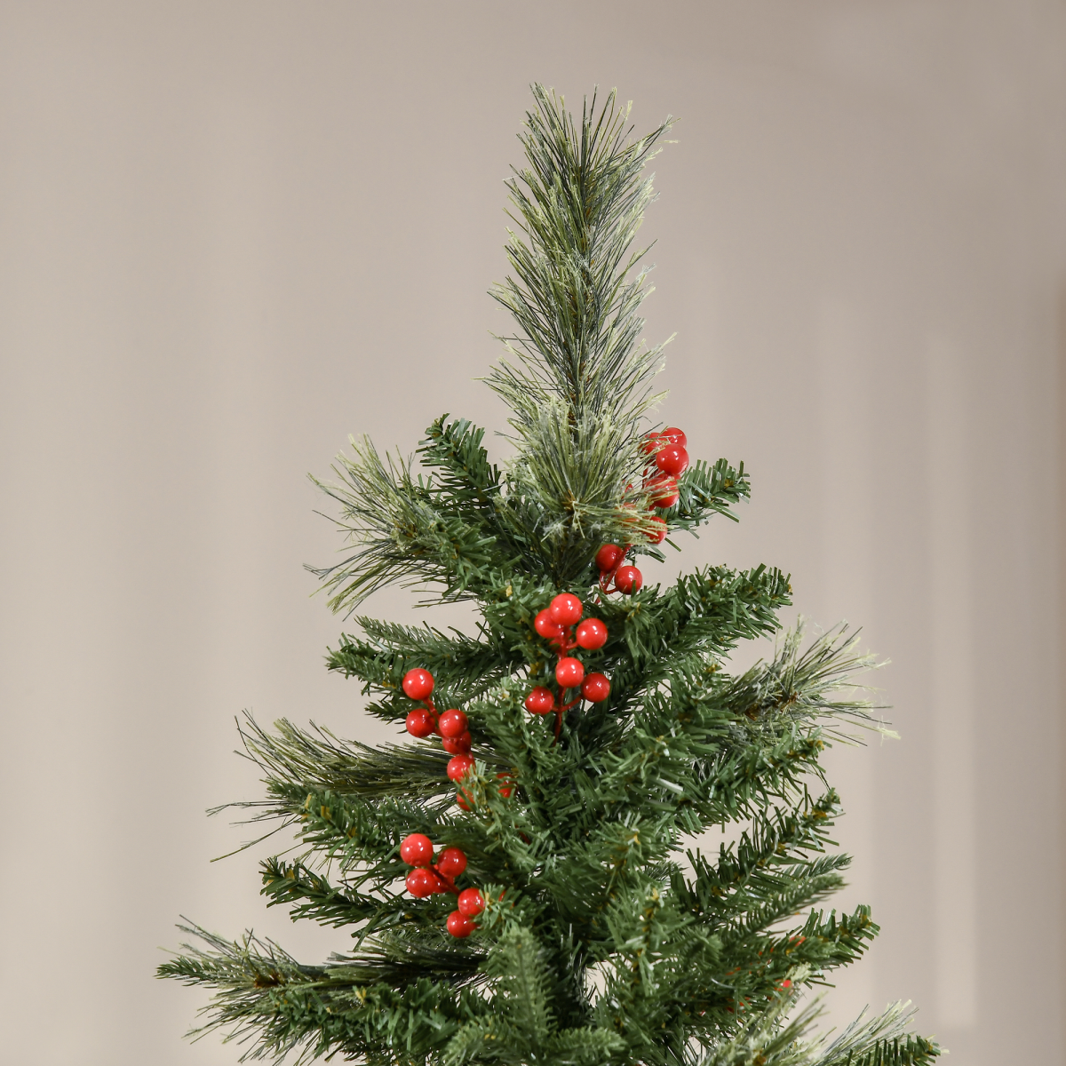 HOMCOM 7ft Unlit Artificial Pencil Christmas Tree with Faux Red Berries, Flame Retardant PVC & Metal Base