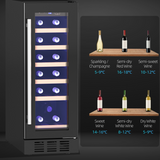 HOMCOM 19 Bottle Wine Cooler Fridge with Double-Tier Glass Door – Freestanding or Built-In, Black